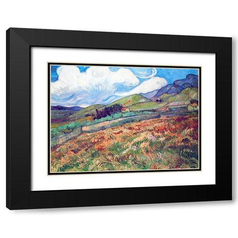 Oat Field With Mountains Black Modern Wood Framed Art Print with Double Matting by Van Gogh, Vincent