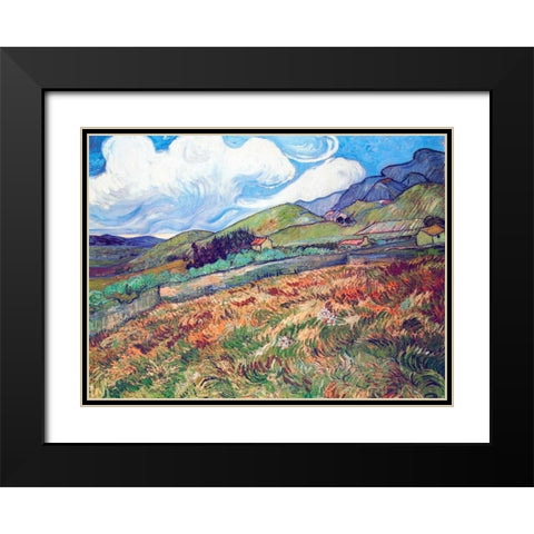 Oat Field With Mountains Black Modern Wood Framed Art Print with Double Matting by Van Gogh, Vincent