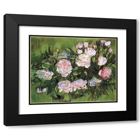 Pink Roses Black Modern Wood Framed Art Print with Double Matting by Van Gogh, Vincent