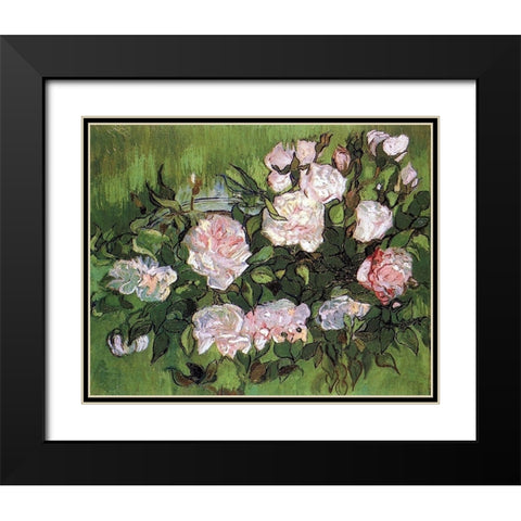 Pink Roses Black Modern Wood Framed Art Print with Double Matting by Van Gogh, Vincent