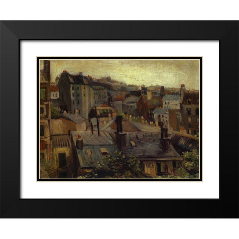 Roofs In Paris Black Modern Wood Framed Art Print with Double Matting by Van Gogh, Vincent