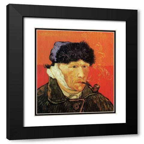 Self Portrait Ear And Pipe Black Modern Wood Framed Art Print with Double Matting by Van Gogh, Vincent
