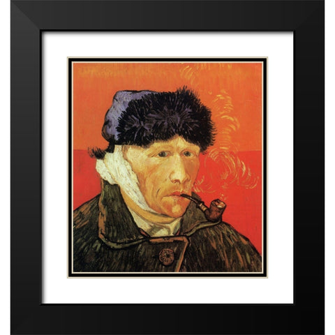 Self Portrait Ear And Pipe Black Modern Wood Framed Art Print with Double Matting by Van Gogh, Vincent