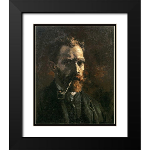Self Portrait With Pipe Black Modern Wood Framed Art Print with Double Matting by Van Gogh, Vincent