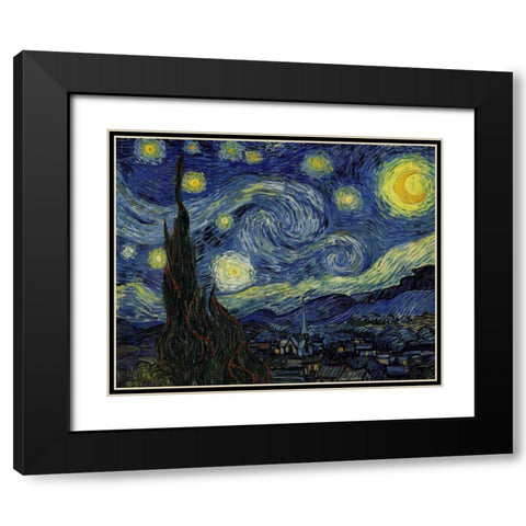 Starry Night Black Modern Wood Framed Art Print with Double Matting by Van Gogh, Vincent