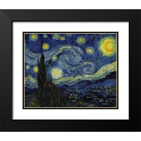 Starry Night Black Modern Wood Framed Art Print with Double Matting by Van Gogh, Vincent