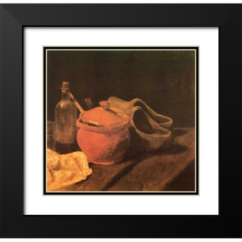 Still Life Earthenware Bottle And Clogs Black Modern Wood Framed Art Print with Double Matting by Van Gogh, Vincent