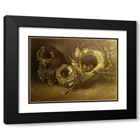 Still Life With Three Birds Nests Black Modern Wood Framed Art Print with Double Matting by Van Gogh, Vincent