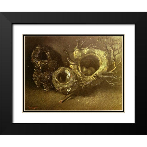 Still Life With Three Birds Nests Black Modern Wood Framed Art Print with Double Matting by Van Gogh, Vincent