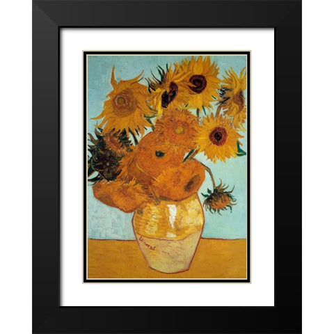 Sunflowers 1888 - 3 Black Modern Wood Framed Art Print with Double Matting by Van Gogh, Vincent