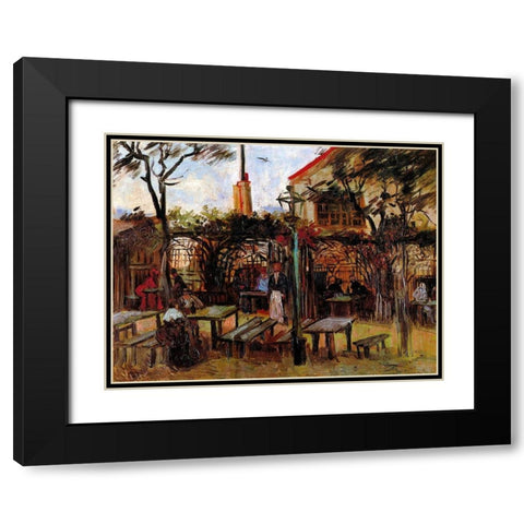 Terrace Of La Guinguette Cafe Black Modern Wood Framed Art Print with Double Matting by Van Gogh, Vincent