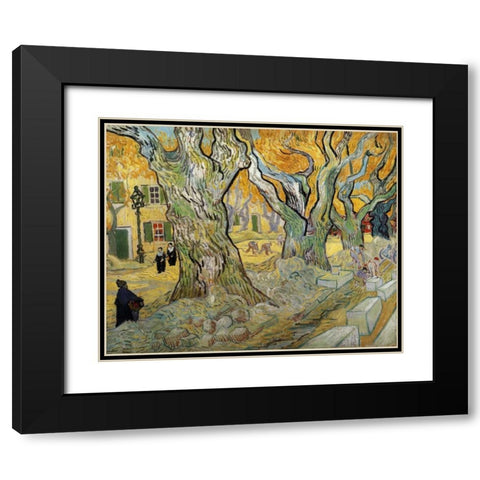 The Road Menders Black Modern Wood Framed Art Print with Double Matting by Van Gogh, Vincent