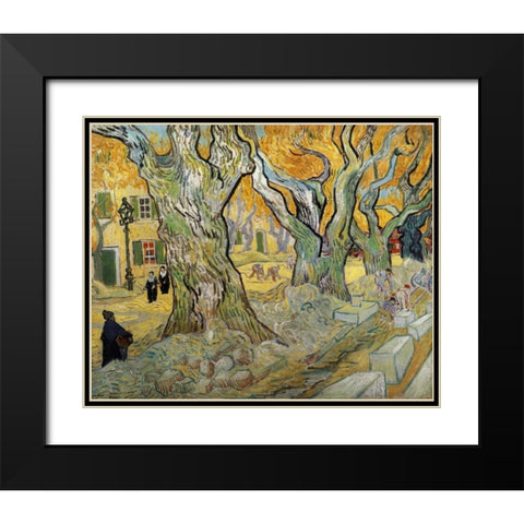 The Road Menders Black Modern Wood Framed Art Print with Double Matting by Van Gogh, Vincent