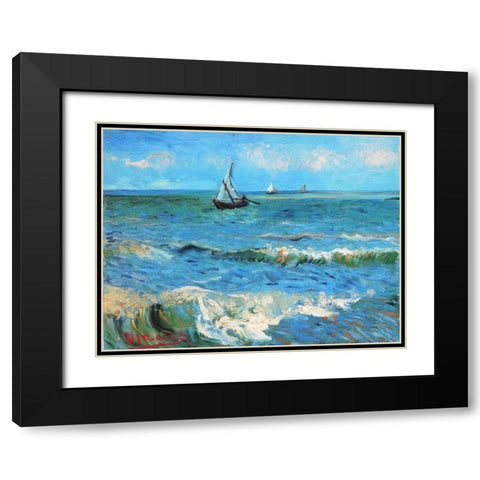 The Sea At Les Saintes Maries De La Mer Black Modern Wood Framed Art Print with Double Matting by Van Gogh, Vincent
