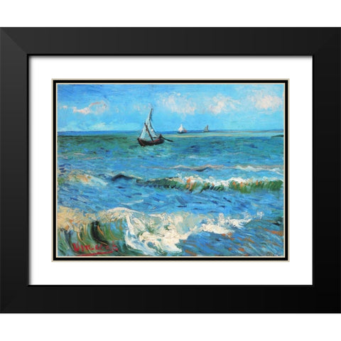 The Sea At Les Saintes Maries De La Mer Black Modern Wood Framed Art Print with Double Matting by Van Gogh, Vincent