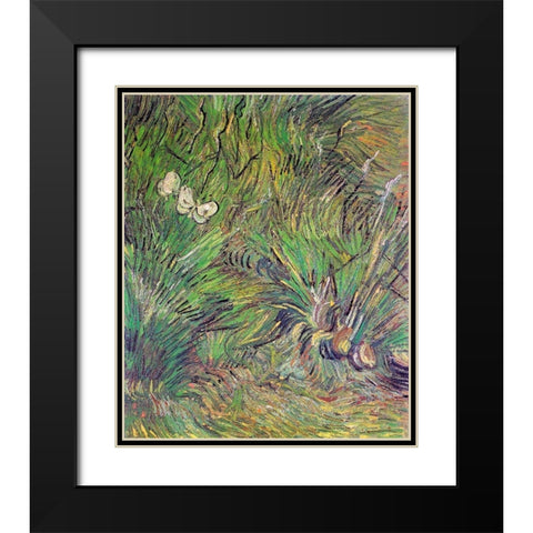 Two White Butterflies 1889 Black Modern Wood Framed Art Print with Double Matting by Van Gogh, Vincent