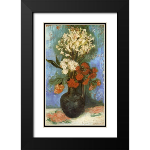 Vase Carnations And Other Flowers Black Modern Wood Framed Art Print with Double Matting by Van Gogh, Vincent