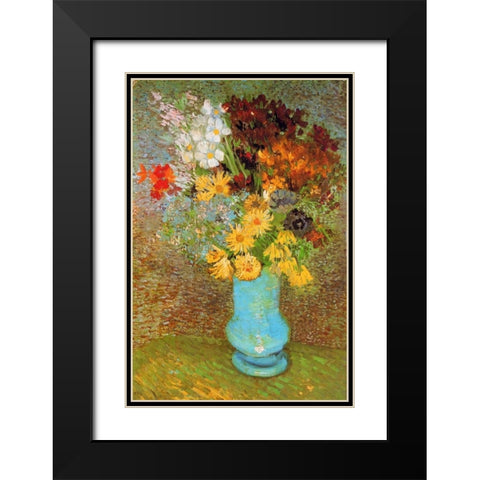 Vase Daisies And Anemones Black Modern Wood Framed Art Print with Double Matting by Van Gogh, Vincent
