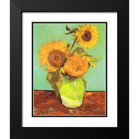 Vase With Three Sunflowers Black Modern Wood Framed Art Print with Double Matting by Van Gogh, Vincent