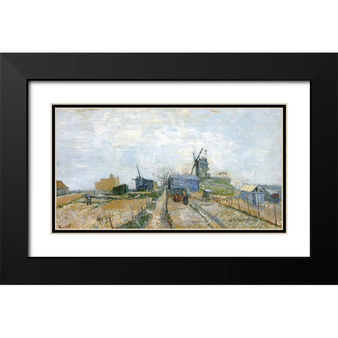 Vegetable Gardens Moulin De Blute Black Modern Wood Framed Art Print with Double Matting by Van Gogh, Vincent