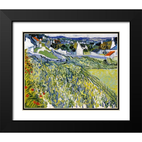 Vineyards Auvers Black Modern Wood Framed Art Print with Double Matting by Van Gogh, Vincent