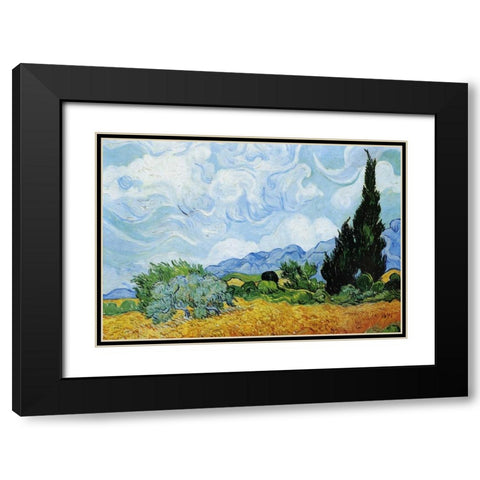 Wheat Field with Cypresses Black Modern Wood Framed Art Print with Double Matting by Van Gogh, Vincent