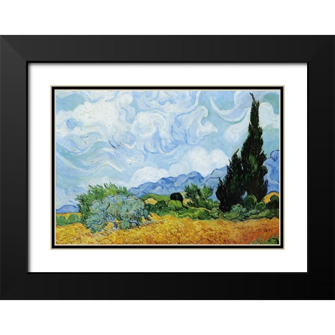 Wheat Field with Cypresses Black Modern Wood Framed Art Print with Double Matting by Van Gogh, Vincent