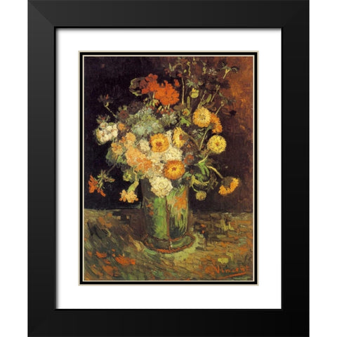 Zinnias Geraniums Black Modern Wood Framed Art Print with Double Matting by Van Gogh, Vincent