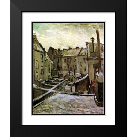 Backyards Old Houses Antwerp Snow Black Modern Wood Framed Art Print with Double Matting by Van Gogh, Vincent