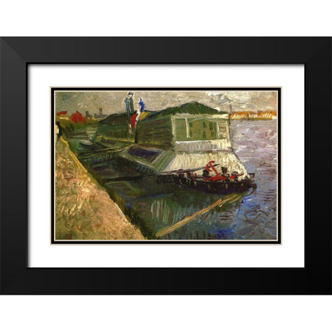 Bathing Float On Seine Black Modern Wood Framed Art Print with Double Matting by Van Gogh, Vincent