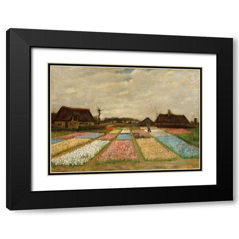Bulb Fields Black Modern Wood Framed Art Print with Double Matting by Van Gogh, Vincent