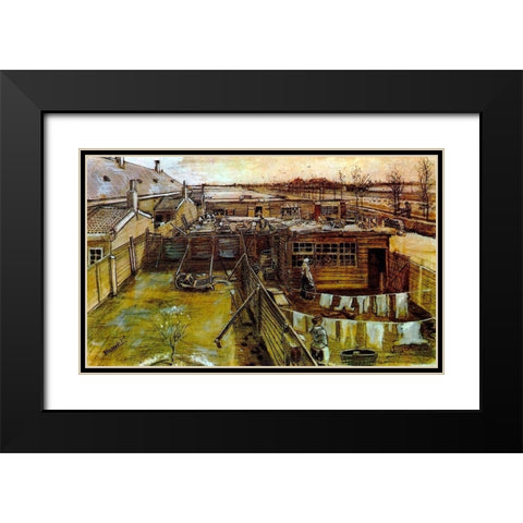 Carpenter Workshop Seen From The Artists Studio Black Modern Wood Framed Art Print with Double Matting by Van Gogh, Vincent