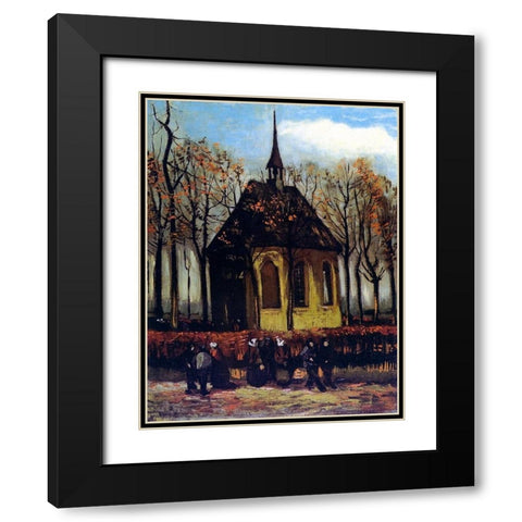 Chapel At Nuenen With Churchgoers Black Modern Wood Framed Art Print with Double Matting by Van Gogh, Vincent