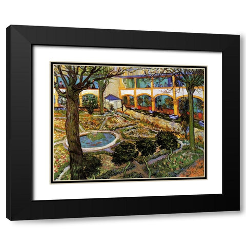 Courtyard Hospital Arles Black Modern Wood Framed Art Print with Double Matting by Van Gogh, Vincent
