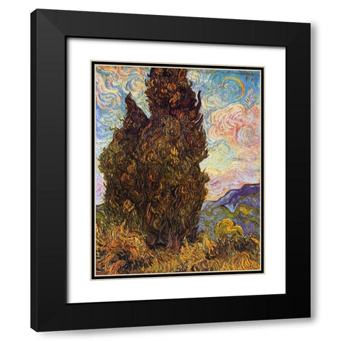 Cypresses Black Modern Wood Framed Art Print with Double Matting by Van Gogh, Vincent