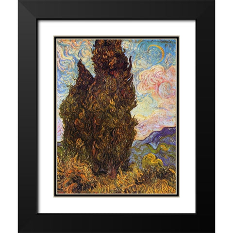 Cypresses Black Modern Wood Framed Art Print with Double Matting by Van Gogh, Vincent