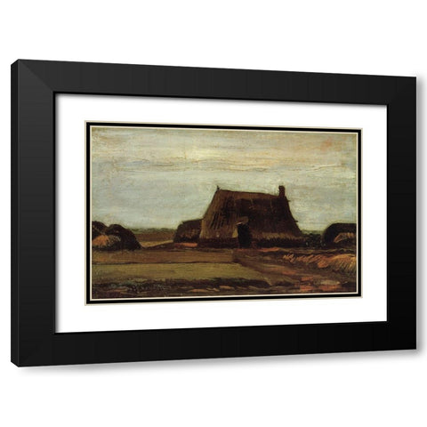Farm House With Peat Stacks Black Modern Wood Framed Art Print with Double Matting by Van Gogh, Vincent