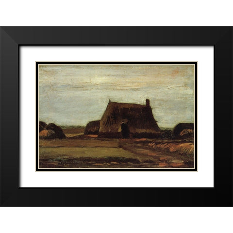 Farm House With Peat Stacks Black Modern Wood Framed Art Print with Double Matting by Van Gogh, Vincent