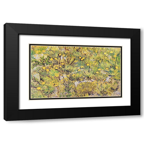 Field Of Yellow Flowers Black Modern Wood Framed Art Print with Double Matting by Van Gogh, Vincent