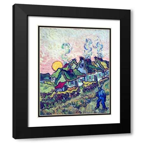 Figure And Houses Black Modern Wood Framed Art Print with Double Matting by Van Gogh, Vincent
