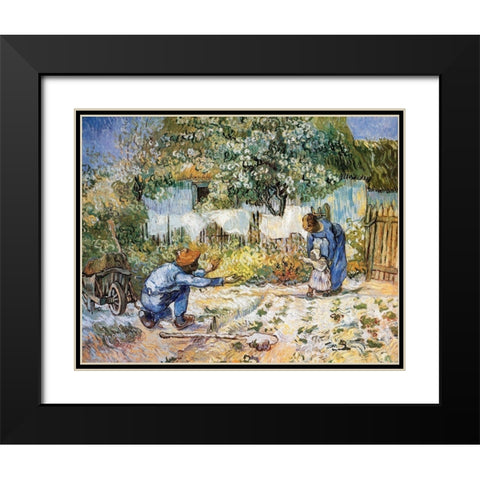 First Steps Black Modern Wood Framed Art Print with Double Matting by Van Gogh, Vincent