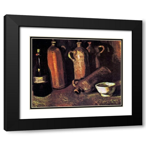 Four Stone Bottles Flask Black Modern Wood Framed Art Print with Double Matting by Van Gogh, Vincent
