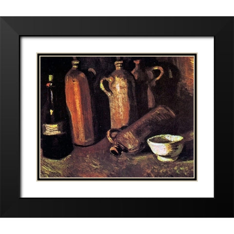 Four Stone Bottles Flask Black Modern Wood Framed Art Print with Double Matting by Van Gogh, Vincent