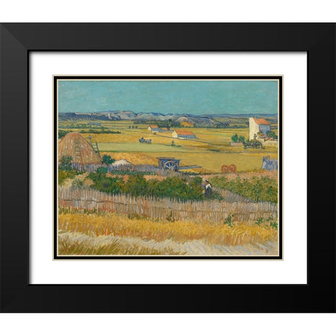 Harvest At La Crau And Montmajour Black Modern Wood Framed Art Print with Double Matting by Van Gogh, Vincent