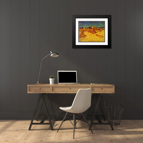 Harvest In Provence Black Modern Wood Framed Art Print with Double Matting by Van Gogh, Vincent