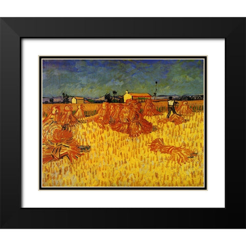 Harvest In Provence Black Modern Wood Framed Art Print with Double Matting by Van Gogh, Vincent