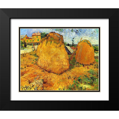 Haystacks In Provence Black Modern Wood Framed Art Print with Double Matting by Van Gogh, Vincent