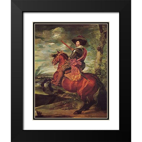 Equestrian Portrait Of The Count Duke Of Olivares Black Modern Wood Framed Art Print with Double Matting by Velazquez, Diego