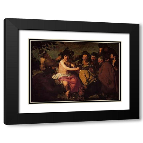 The Drinkers Black Modern Wood Framed Art Print with Double Matting by Velazquez, Diego
