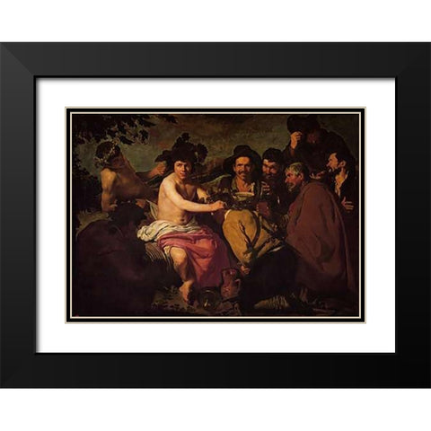 The Drinkers Black Modern Wood Framed Art Print with Double Matting by Velazquez, Diego